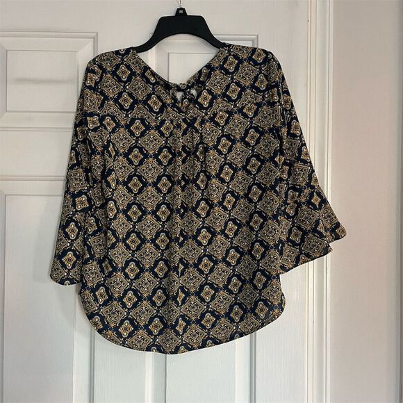 41 Hawthorn Women's M Geometric Tie Neck Blouse Multicolor 3/4 Sleeve - Picture 8 of 8